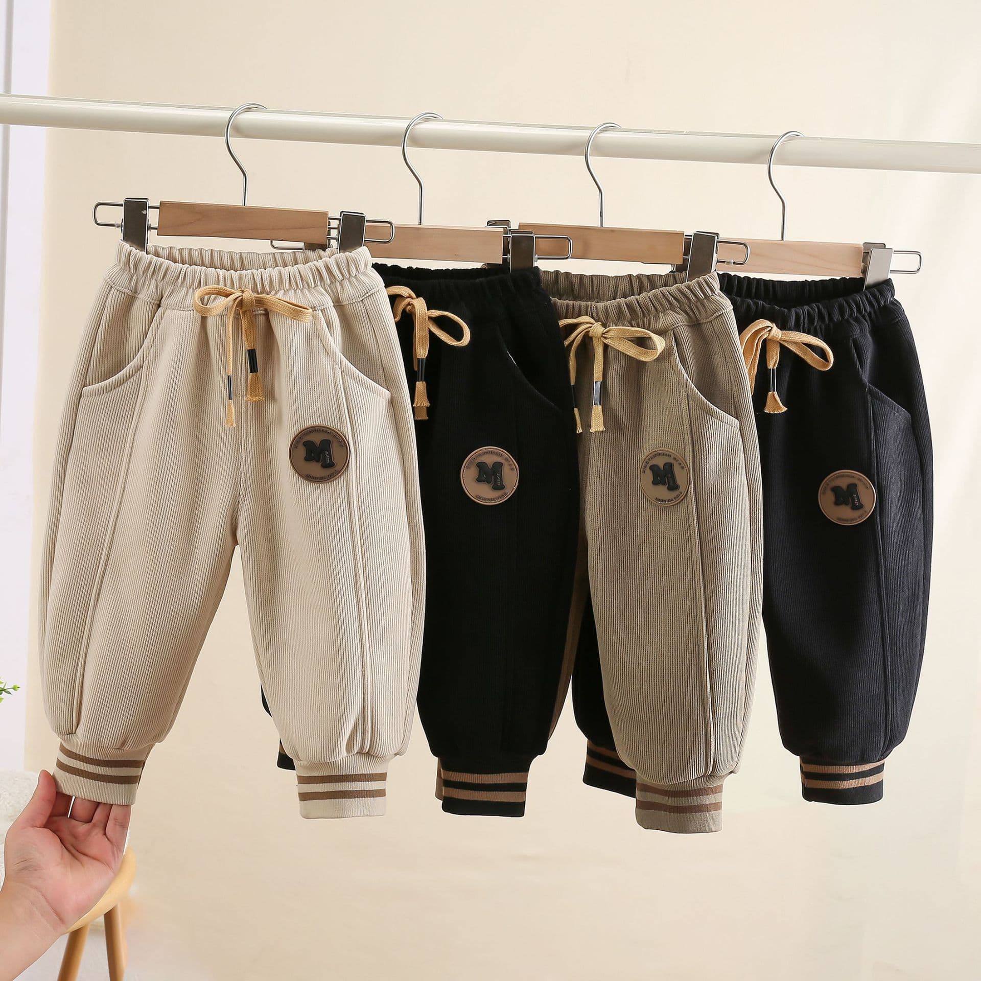 Baby Fleece-Lined Pants Autumn Winter Boys' Trousers Kids Thickened Sweatpants Toddler Casual Light Fleece Pants for Small and Medium Kids
