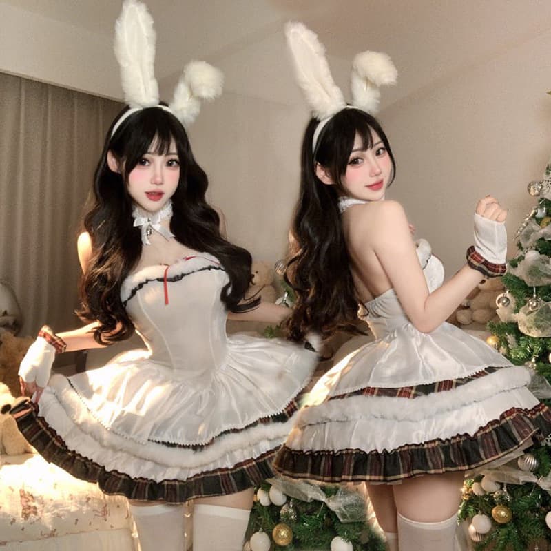 2024 Christmas Costume Lolita Euro-American Cross-Border Sexy Bustier New Year Battle Robe Cape Snowman Dress