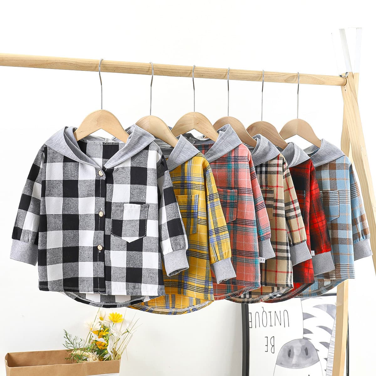 Kids Spring Autumn Shirt Children's Boys Hooded Plaid Shirt Girls Baby Long Sleeve Checkered Inner Top