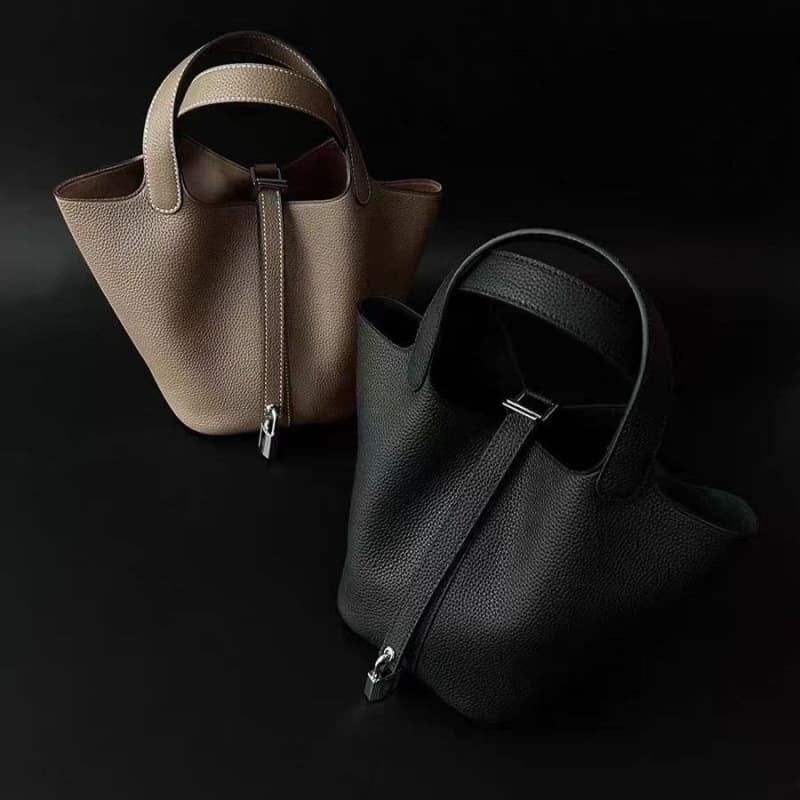 Handmade Imported TCcow Leather Small Bucket Bag Soft Versatile Women's Crossbody Bag With Handle For Daily Use