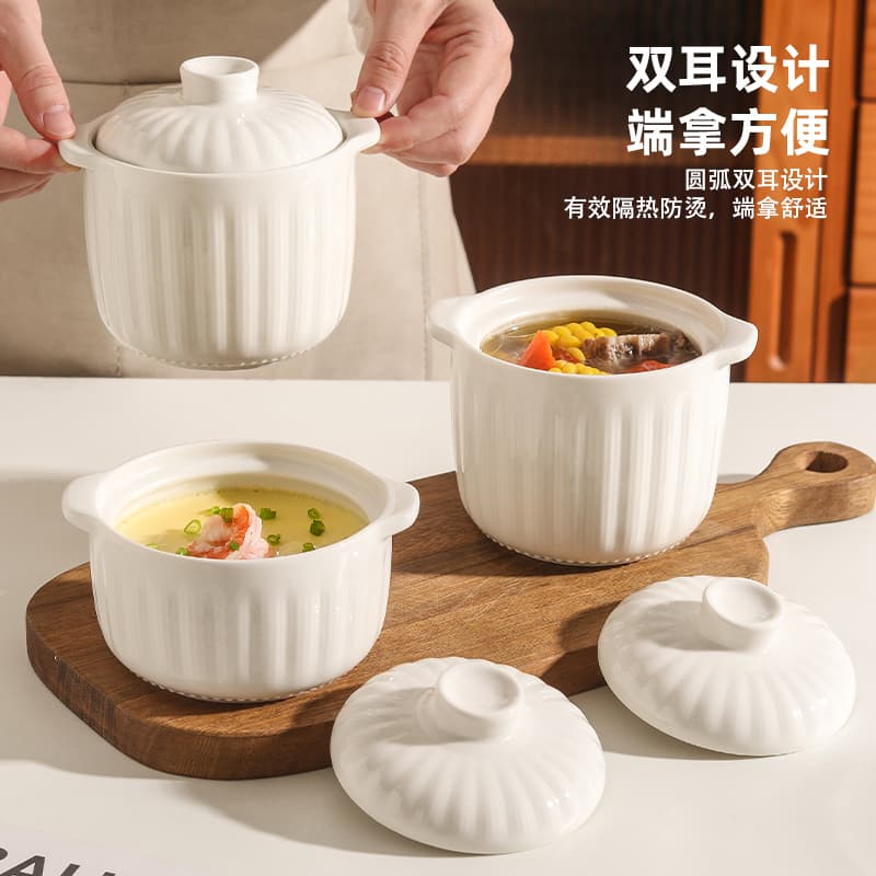 Ceramic Stew Cup Steamed Egg Cup Household Double-Ear Soup Cup Water-Bath with Lid Bird's Nest Soup Cup Stew Bowl Steamed Egg Custard Bowl