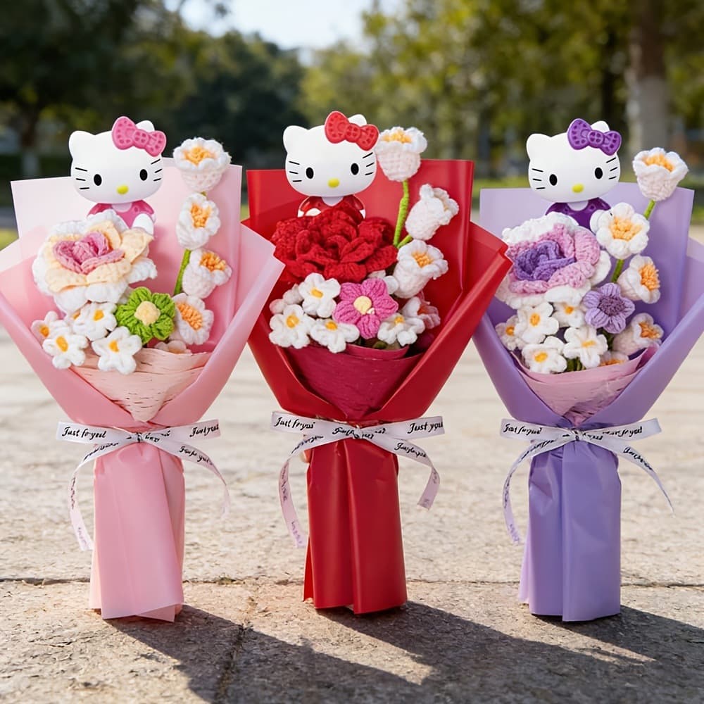 Knitted rose bouquet woolen simulation flower doll doll sunflower holiday gift gift cross-border holiday bouquet