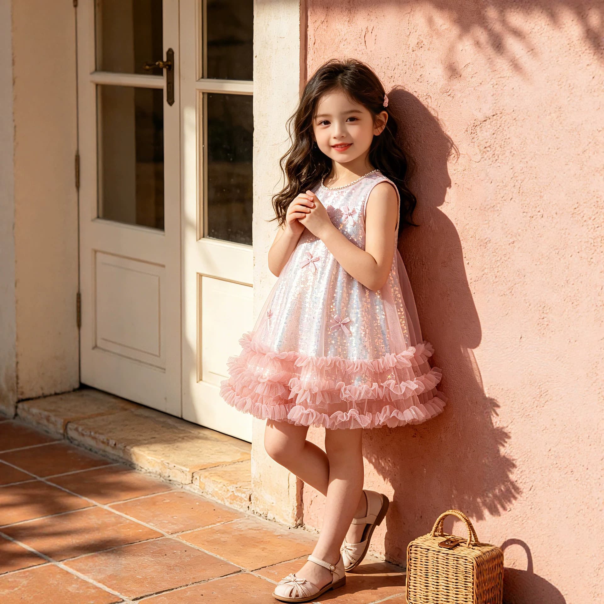 Girls' Dress 2026 Summer Children's Sequined Gown Princess Dress Flower Girl Tulle Tutu Dress