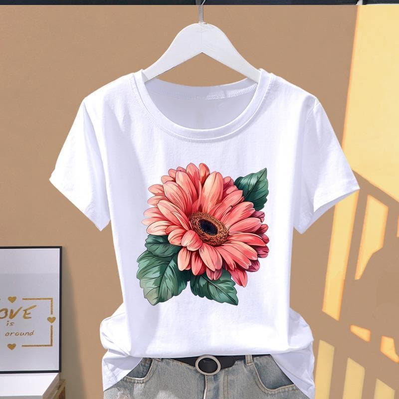Dropshipping Base Layer T-Shirt, Round Neck, Fashionable Print, Summer Top for Women, Short Sleeve T-Shirt