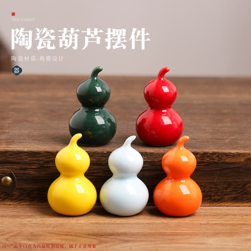 Ceramic Gourd Mini Ornaments, Cute Colorful Fresh Tea Pets, Tea Ceremony Accessories, Five Blessings Arriving Multi-Colored Gourds