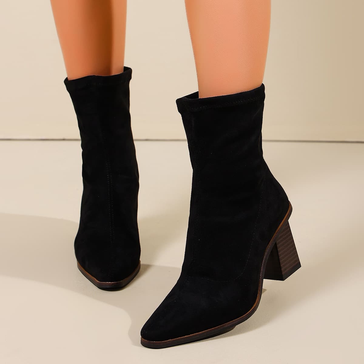 2026 Fall/Winter Fashion Ankle Boots for Women, Pointed Toe High Heel Slimming Martin Boots, Suede Chunky Heel Slip-on Elegant Dress Boots