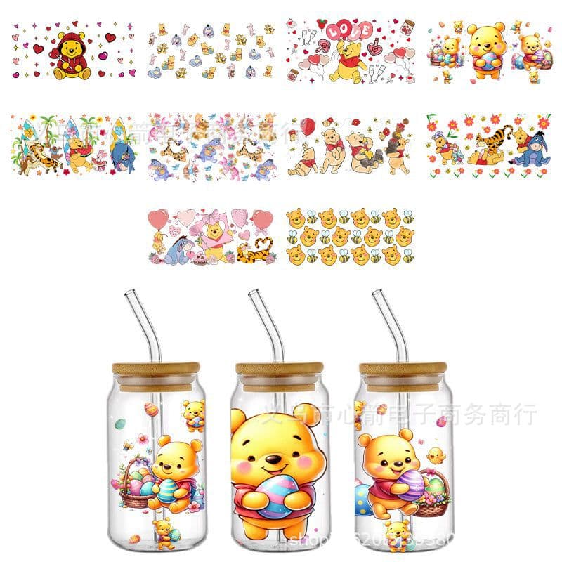 Hot Selling New Winnie the Pooh UV DTF Transfer Crystal Transparent Sticker Waterproof and Scratch Resistant Cartoon Wholesale Cross-Border