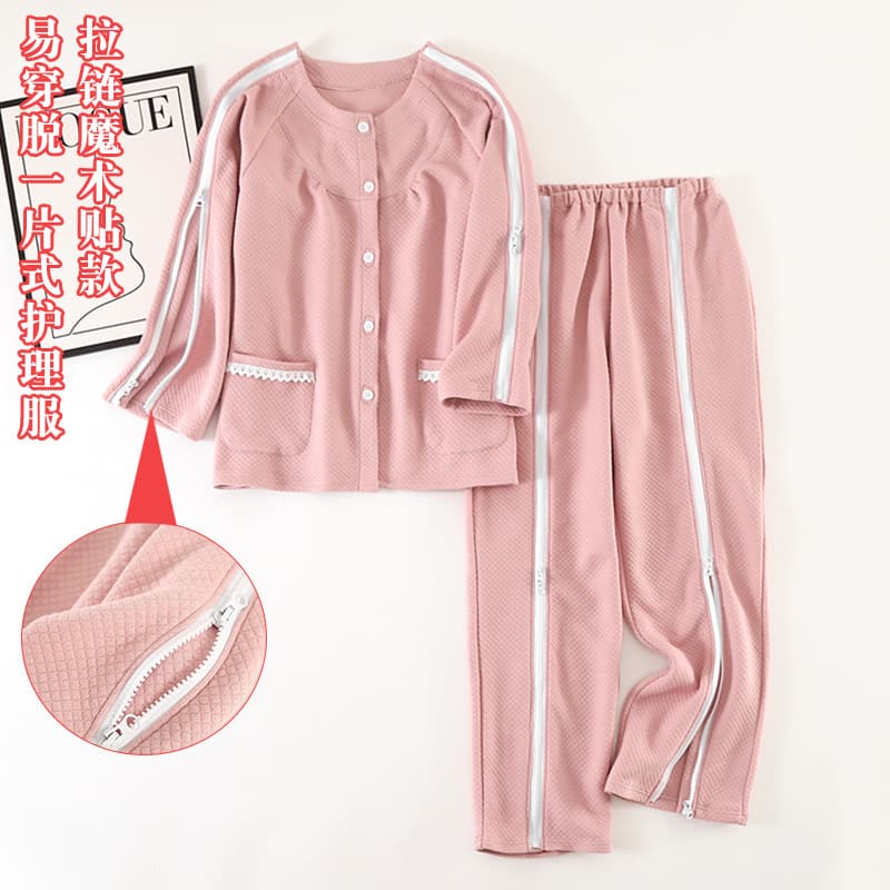 Easy On-Off Care Gown One-Piece Velcro Air Layer Homewear Set Men Women Rehabilitation Patient Uniform Wholesale
