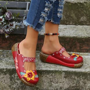 2025 Summer New Cross-Border Foreign Trade Sandals Mules Ethnic Style Flower Handmade Thick Sole Retro Women's Sandals