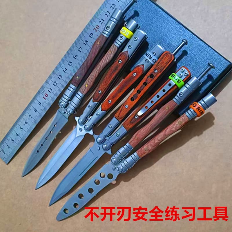 Big Shanghai Wooden Handle Butterfly Knife Training Tool Factory Unsharpened Portable Collectible Hobby