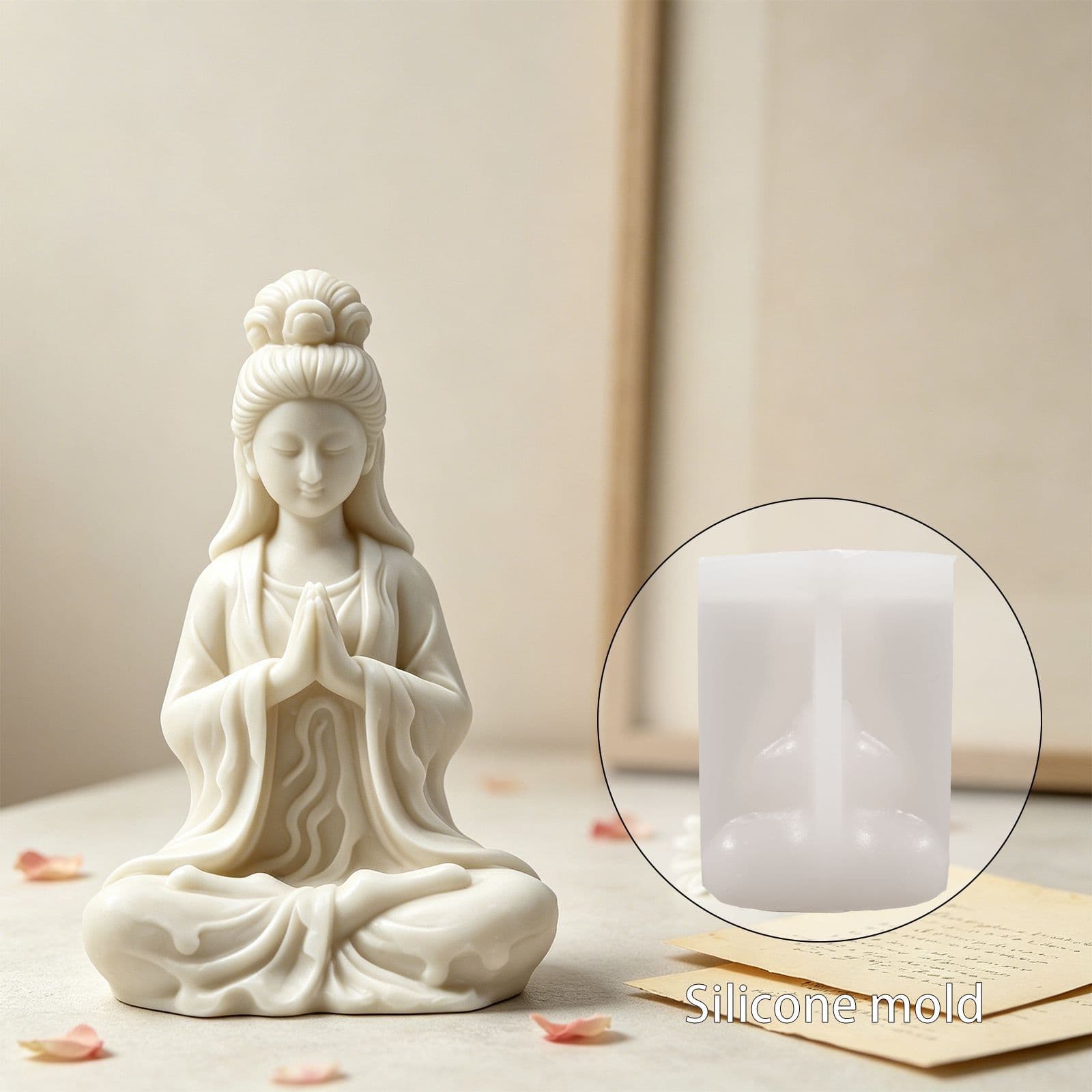 Yumeiren New 3D Sitting Meditation Guanyin Silicone Mold Cross-border DIY Scented Candle Plaster Buddha Statue Ornament Mold