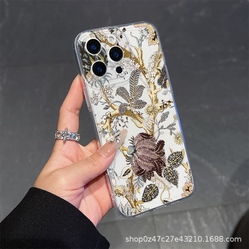 Apple 14 Cat Eye Transparent TPU Classic Floral Pattern Compatible with iPhone 15 Angel Eye Phone Case 13/16 Pro Max