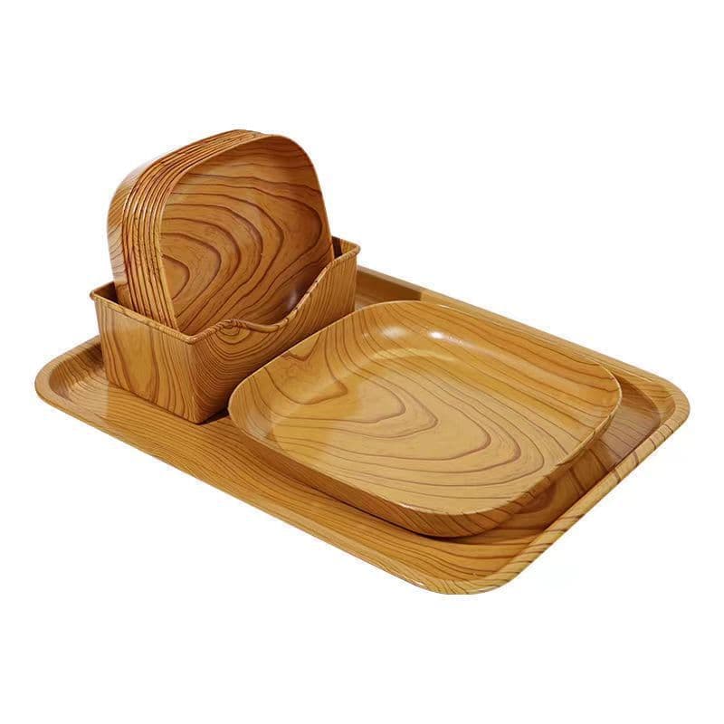 Creative Home Use Japanese Imitation Wood Grain Plastic Bone Dish Table Garbage Storage Plate Bone Dish Wood Grain Tray