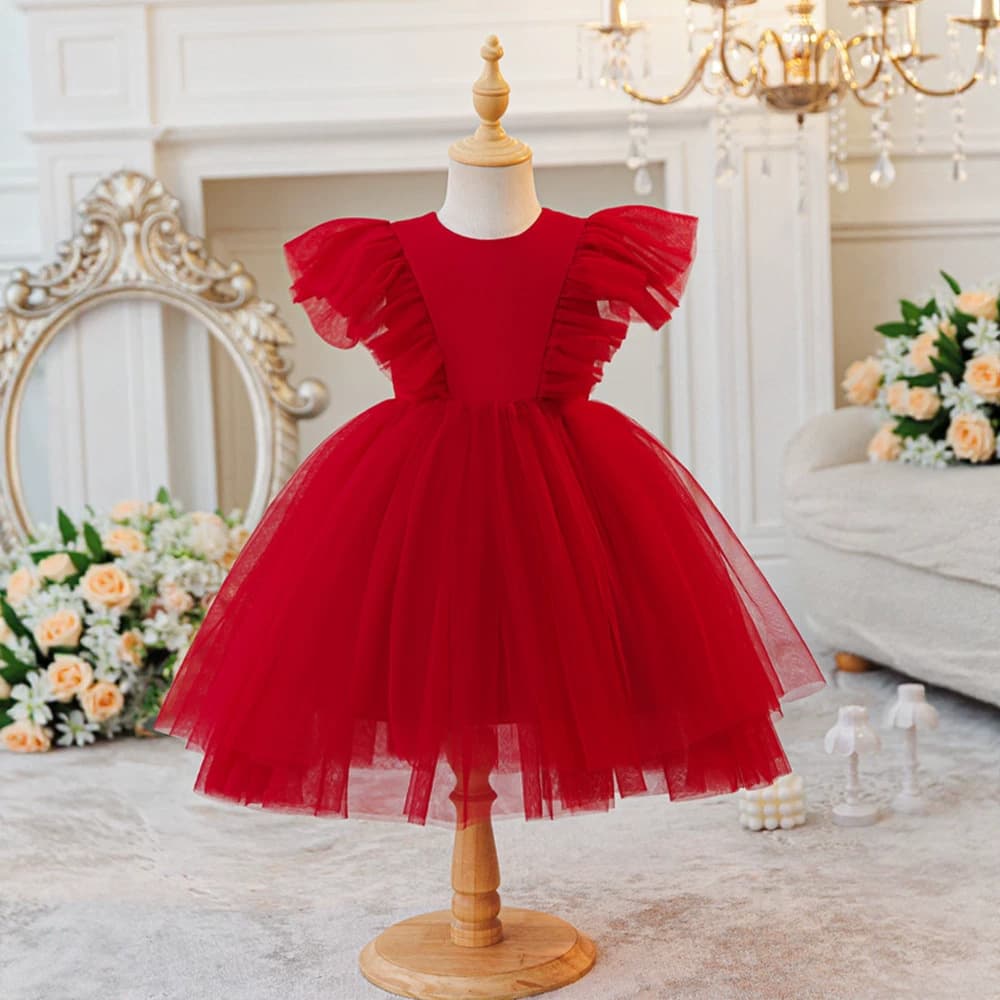 Children's Formal Princess Dress Flower Girl Wedding Tulle Puffy Skirt Girls Birthday Dress High-End Light Luxury Niche