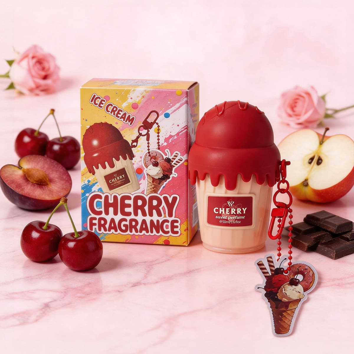 Women's Perfume with Accessories, Ice Cream Gourmand Fragrance, Portable Long-Lasting Scent, Cross-Border Bestseller Mini Perfume