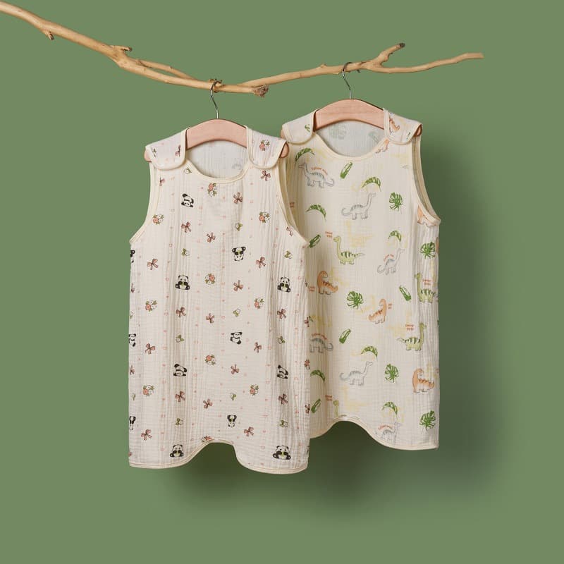 Baby Cotton Gauze Sleep Sack Spring/Summer Thin Vest Style Anti-Kick Blanket Sleep Bag Cartoon Sleeveless Pajamas