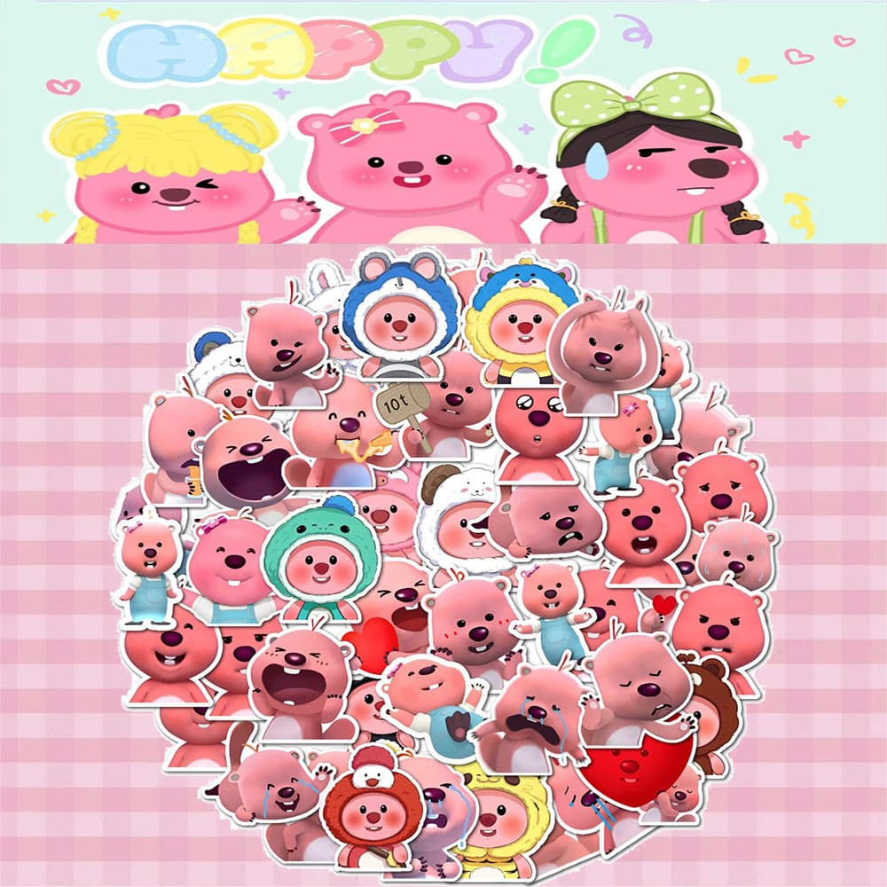 50 pieces of loopy Korean cartoon cute pink little beaver Ruby children's Guka DIY mobile phone luggage stickers