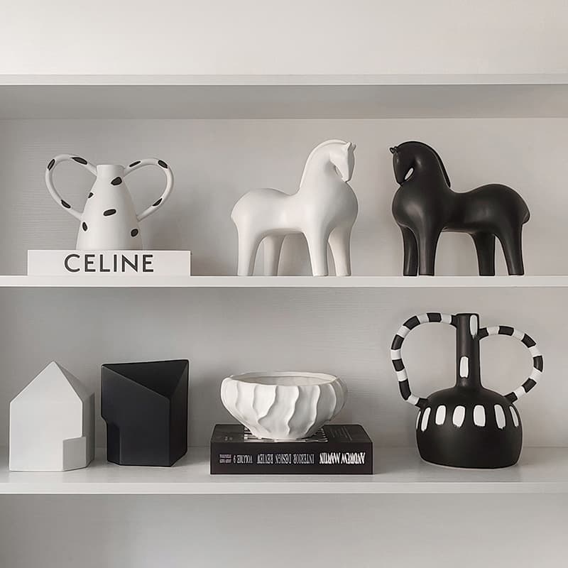 Eco-Friendly Lifestyle Light Luxury Style Black and White Ceramic Ornaments Living Room Model Room Soft Decoration Home Decoration Creative Desktop Ornaments