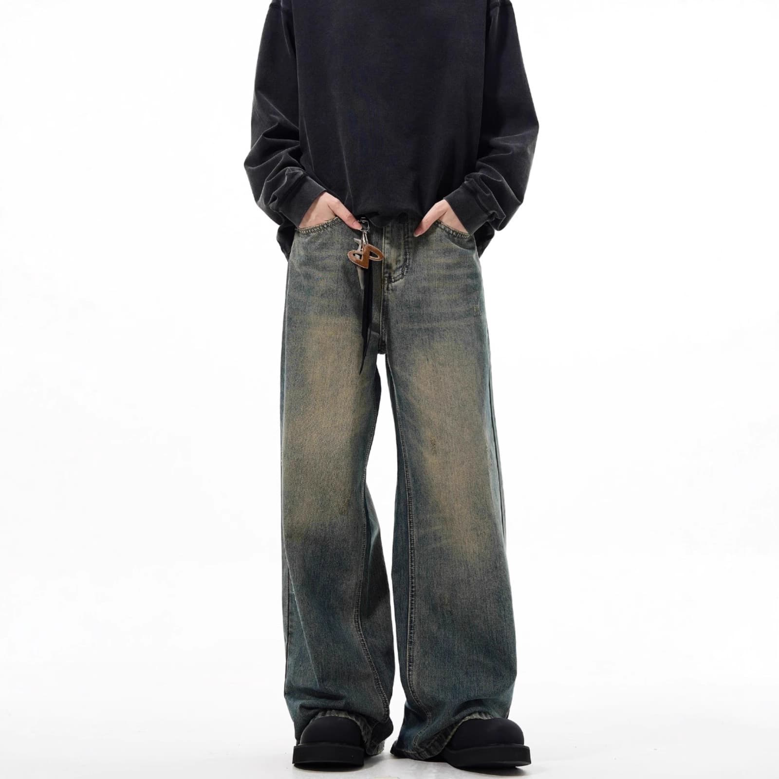 American Retro Cleanfit Distressed Jeans for Men and Women, Premium Vintage Loose Wide-Leg Casual Pants