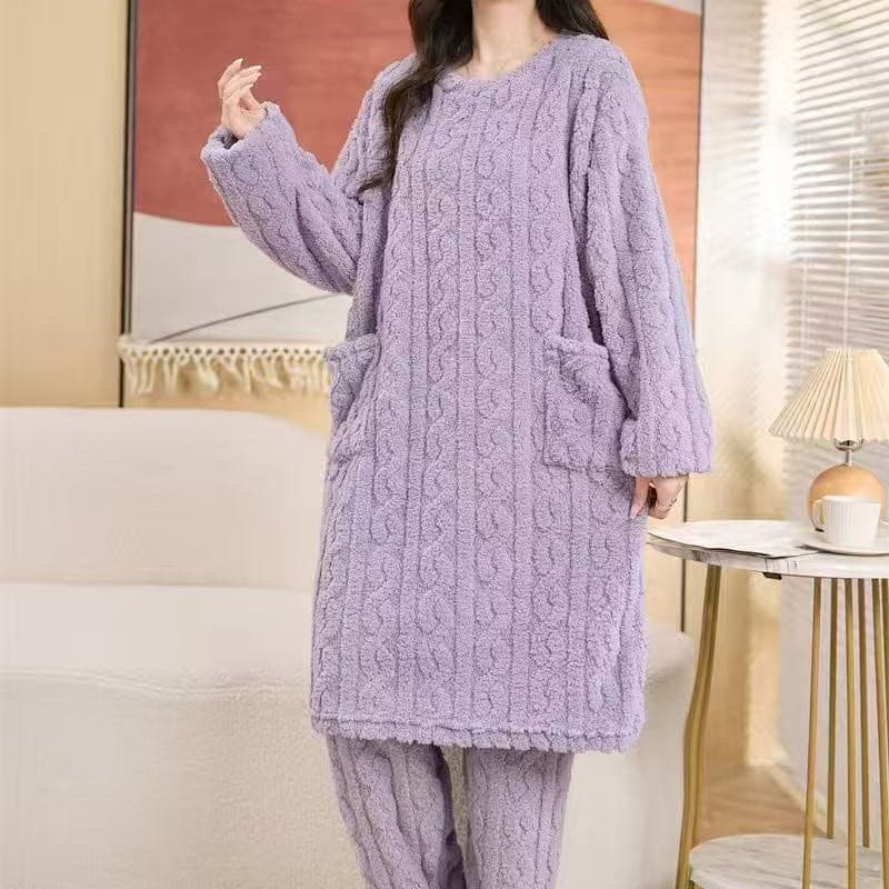 Thickened Sleepwear Bathrobe Coral Fleece Warm Pajamas for Women Autumn Winter Long Sleeve Loose Fit