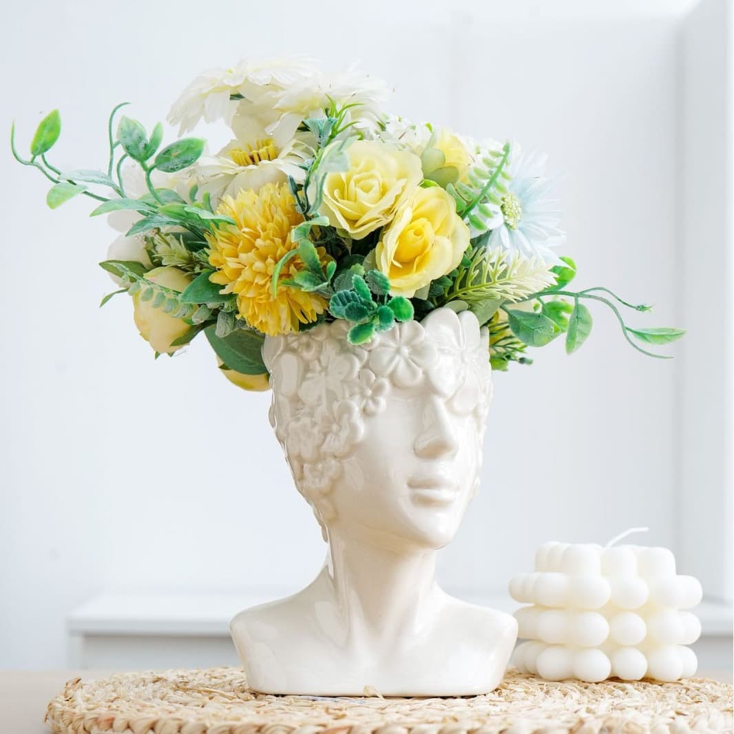 White Ceramic Flower Vase Face Design Human Body Artistic Decoration Simple Creative Modern Style Home Decorative Accessories
