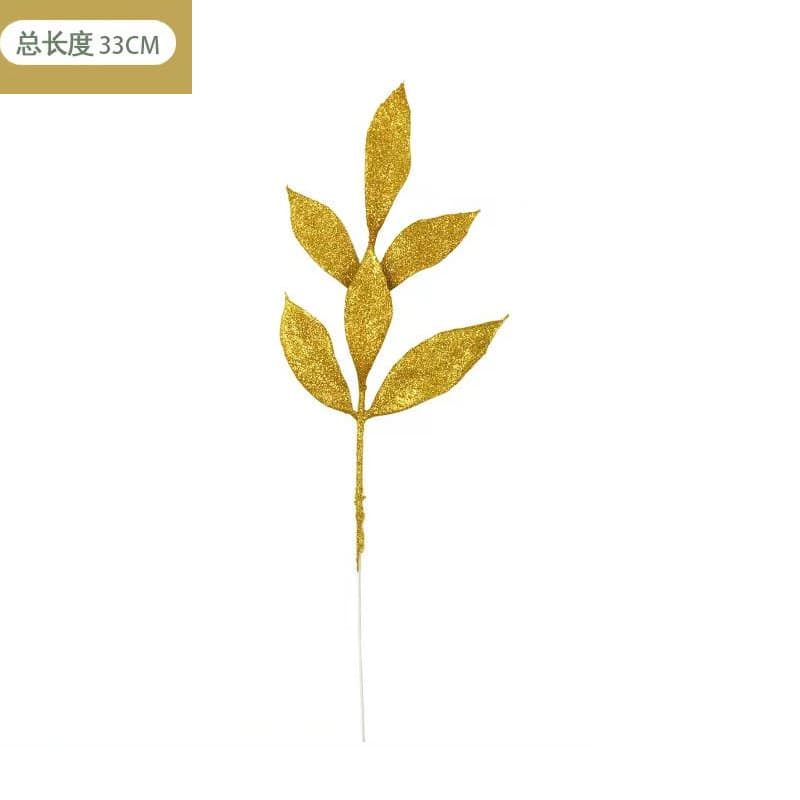 35*11CM Christmas Gold Glitter 6-Leaf, Cross-border E-commerce Amazon Supply Gold Glitter Leaf Christmas Tree Series