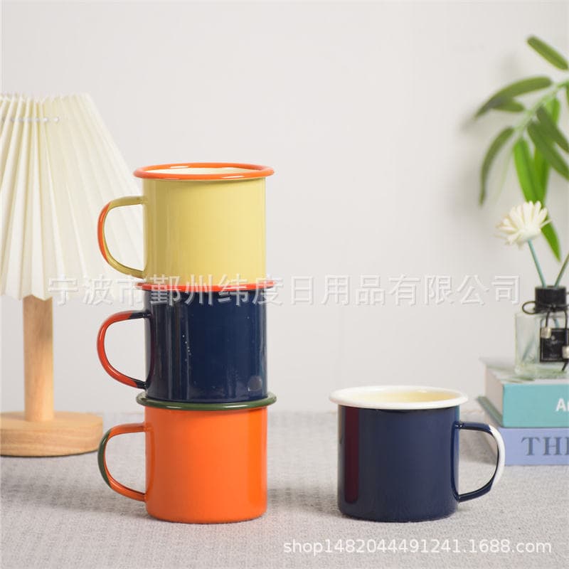 Enamel water cup, enamel mug, enamel cup, thickened color 5, 6, 7, 8, 9, 10cm curled edge