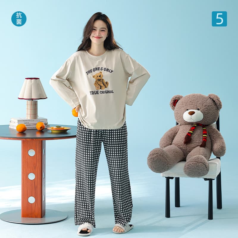 [Antibacterial Xinjiang Cotton] Cute Cartoon Pure Cotton Round Neck Pajamas New A-Class Long Sleeve Women's Wear-Out Set