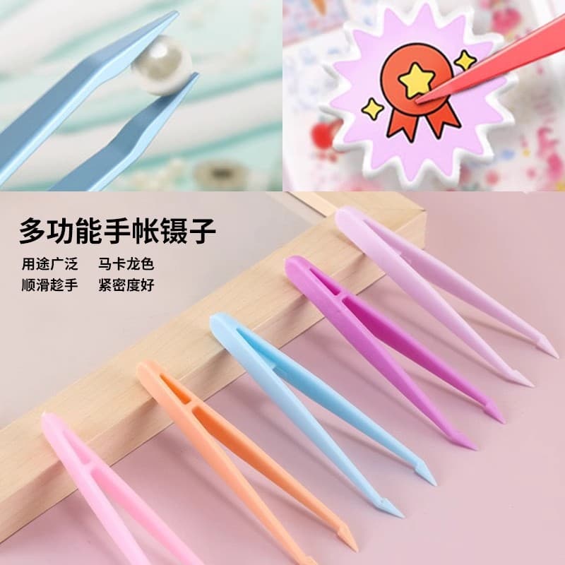 8cm Colored Plastic Sticker Tweezers for Journaling, Hardened PP Plastic with Straight and Pointed Tips