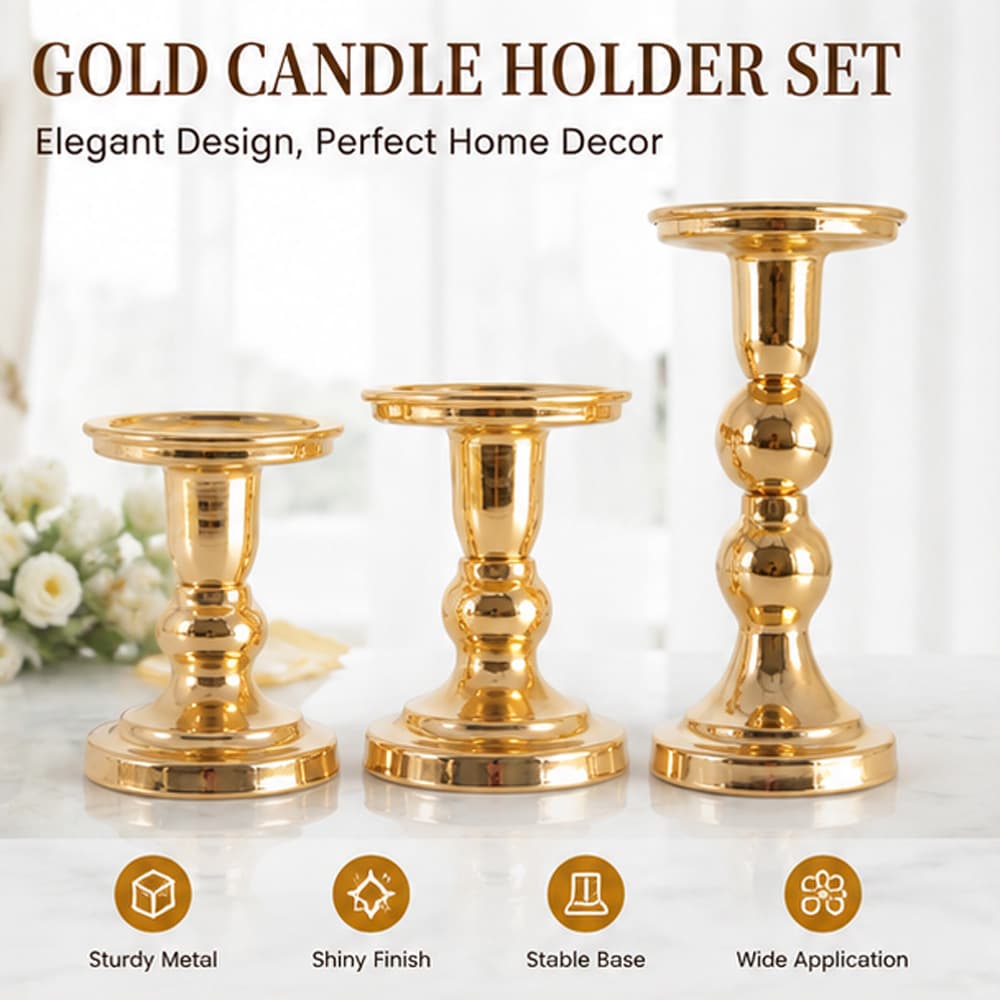 Gold metal candle holder set European retro home decoration ornaments living room dining table wedding party candle holder