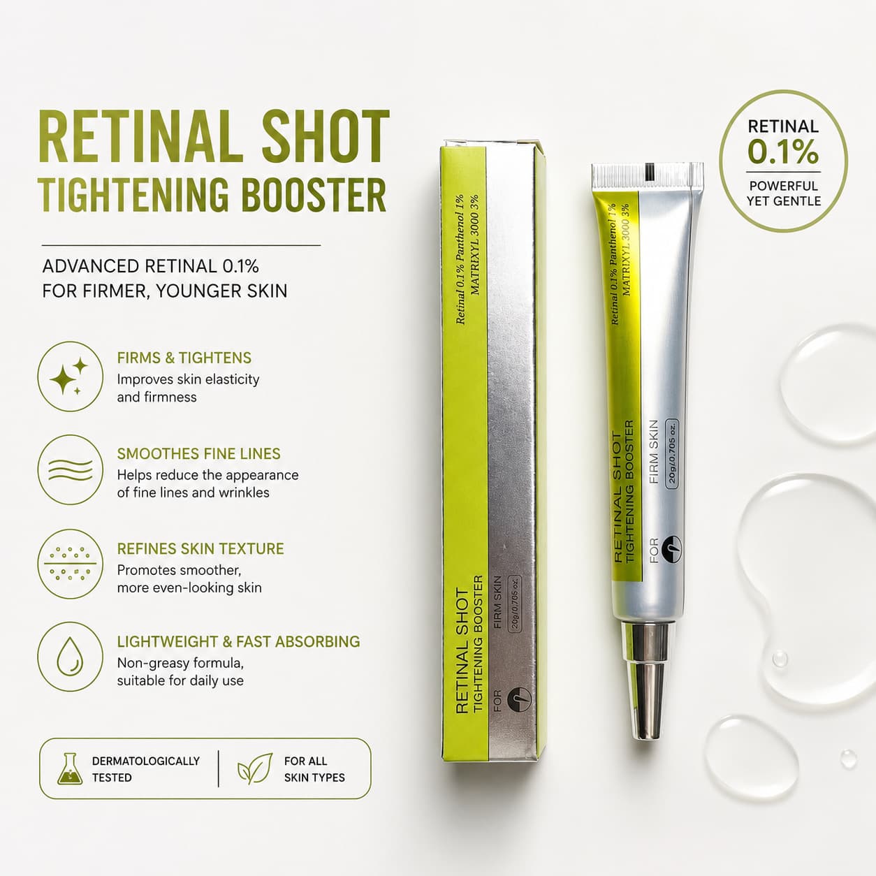 Cross-border RETINAL SHOT Retinol Eye Serum Firming Skin, Dark Circle and Eye Bag Reduction, Eye Cream Brightening