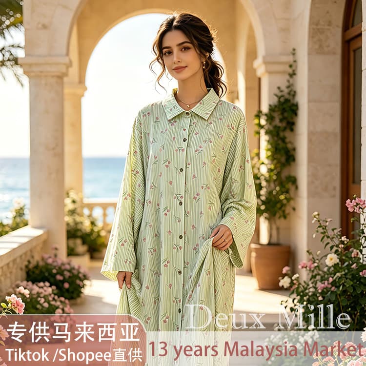 Cross-border Malaysian clothing Jubah home and outdoor long-sleeved cardigan printed striped robe women's clothing factory