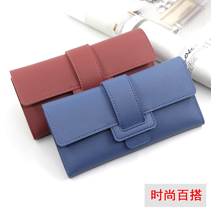 New Korean Style Women's Long Wallet Fashion Buckle Tri-fold Wallet Handbag Coin Purse Factory Wholesale
