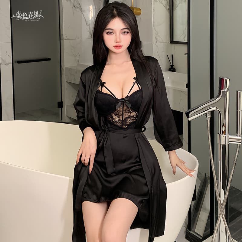 Sexy Lingerie Set Deep V Lace Sheer Camisole Nightgown Split Homewear Women's Seductive Summer 2295
