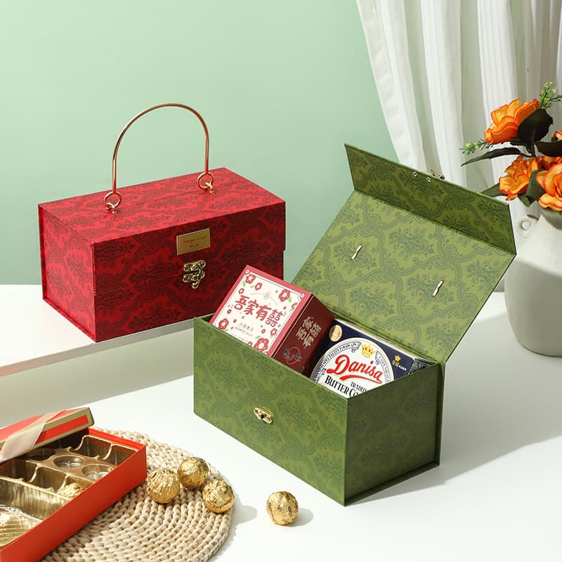 Dragon Boat Festival Gift Empty Box, Practical Light Luxury Forest Style Packaging Gift Box, Premium Metal Handle Gift Box