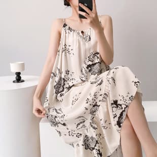 Cotton Silk Camisole Sleep Dress Summer Thin Sexy Long Dress Wear-Out Beach Slimming Premium Homewear