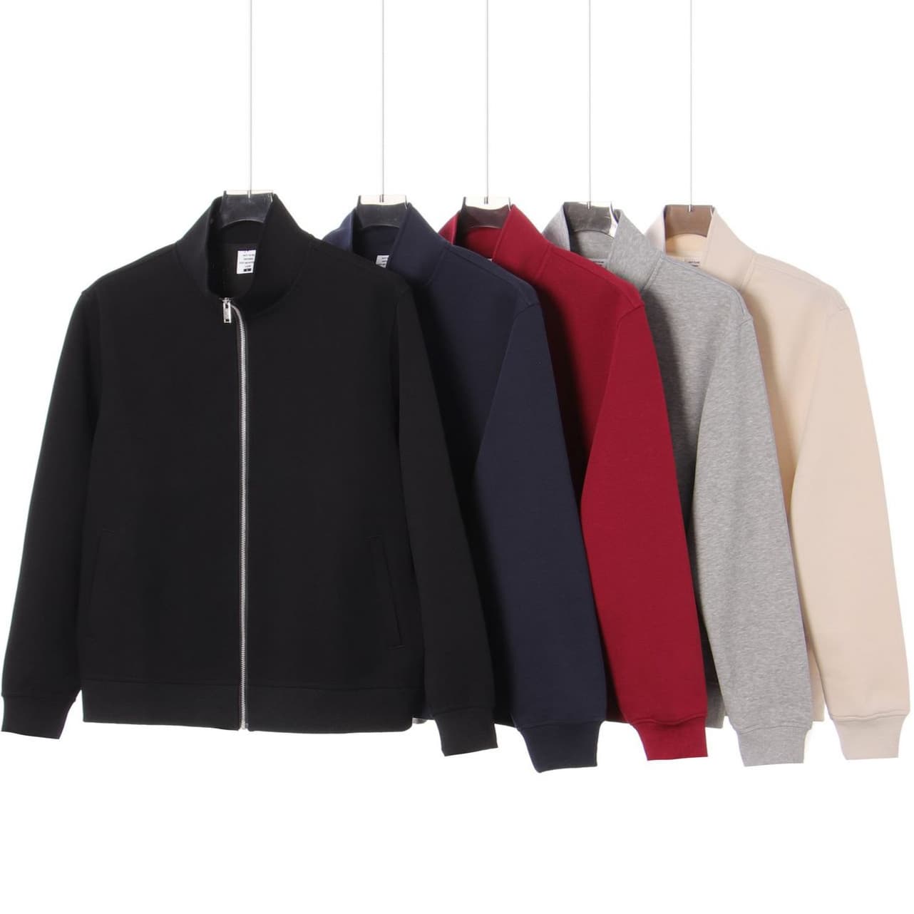Autumn Winter Heavyweight 350g Raw Cotton Solid Color Stand Collar Zip-Up Sweatshirt Unisex Loose Minimalist Casual Cardigan Wholesale