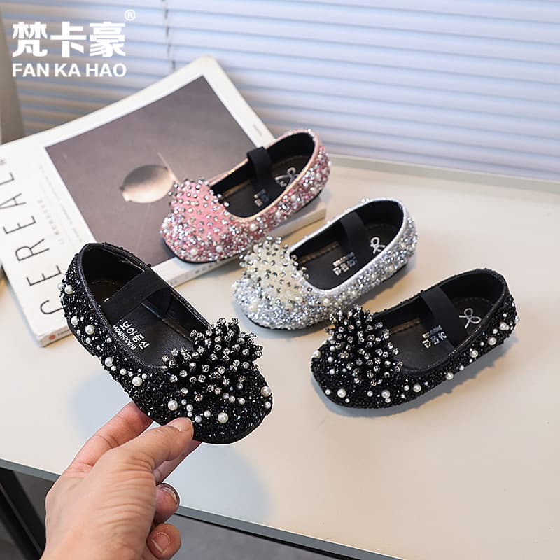 Fankahao 2025 New Children's Flower Rhinestone Princess Shoes Girls' Princess Shoes Student Performance Dance Shoes