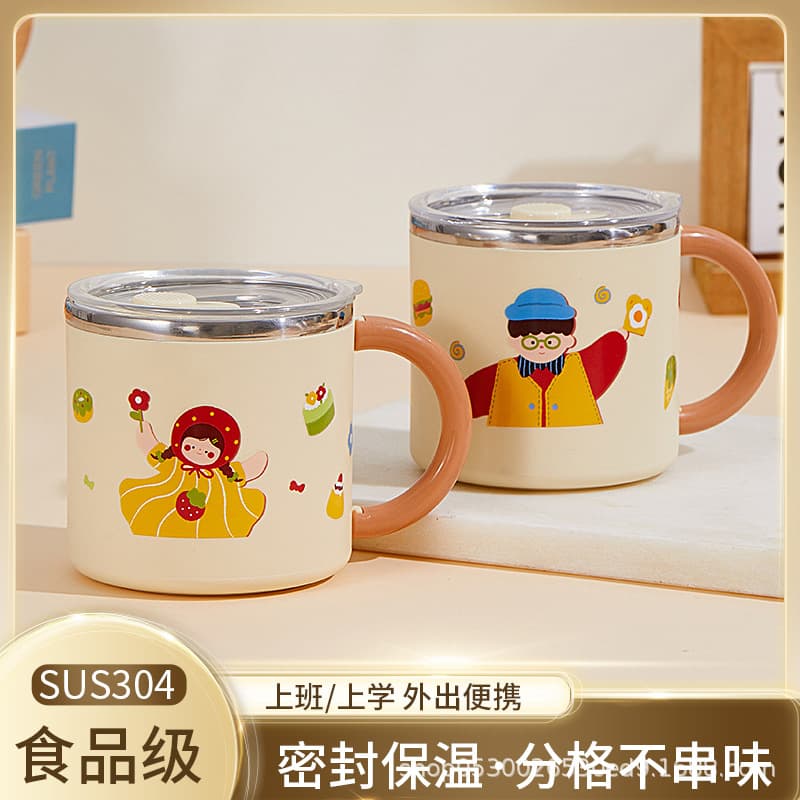 304 Stainless Steel Vacuum Insulated Cartoon Coffee Cup with Lid Bulk Gift
