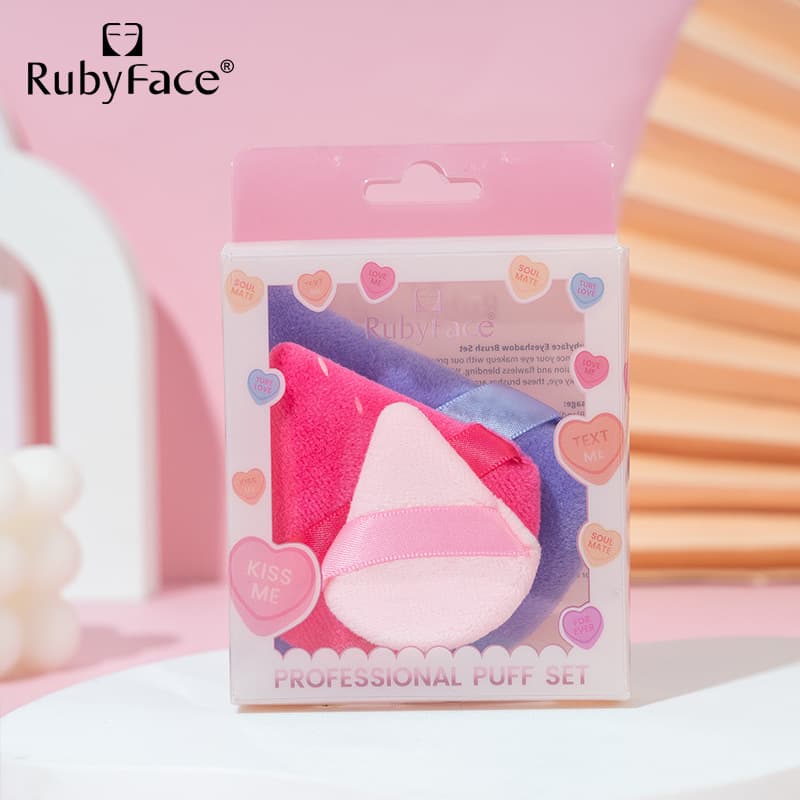 RUBYFACE spot triangle powder puff set flocked loose powder puff dry and wet dual-use powder-free makeup puff cross-border