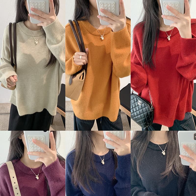 Welfare price 2026 winter welfare new product round neck solid color thickened long-sleeved loose knitted sweater for women