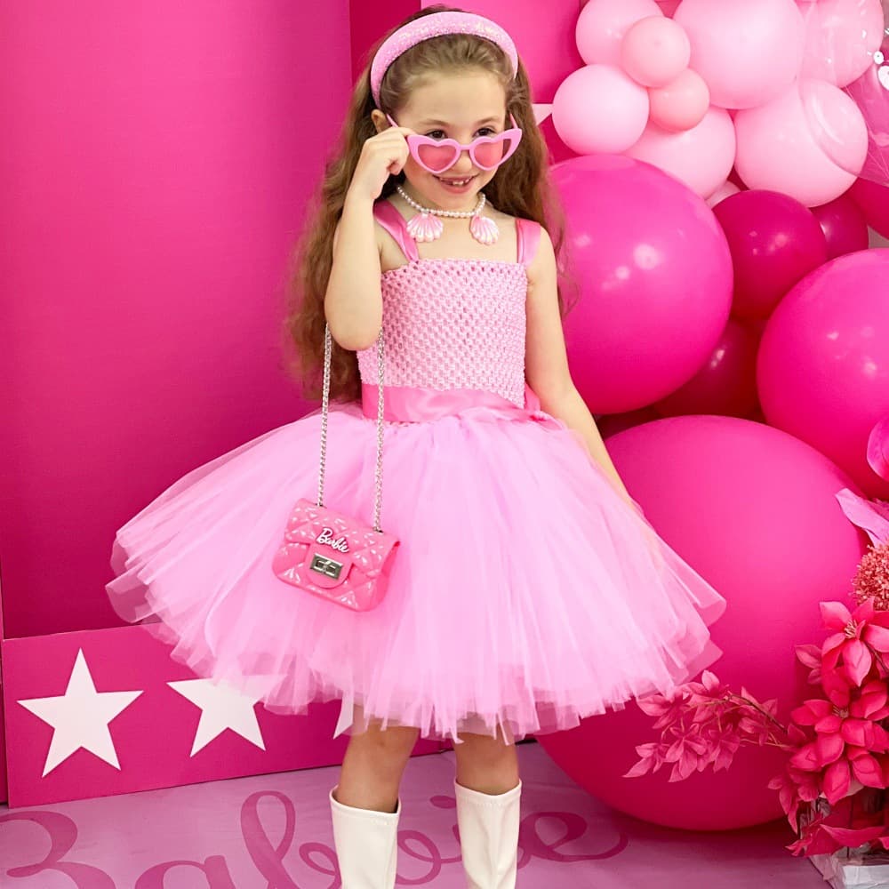 Children's colorful dress, cute pink dress for small and medium-sized children, outdoor photography photo props, real-life Barbie dress