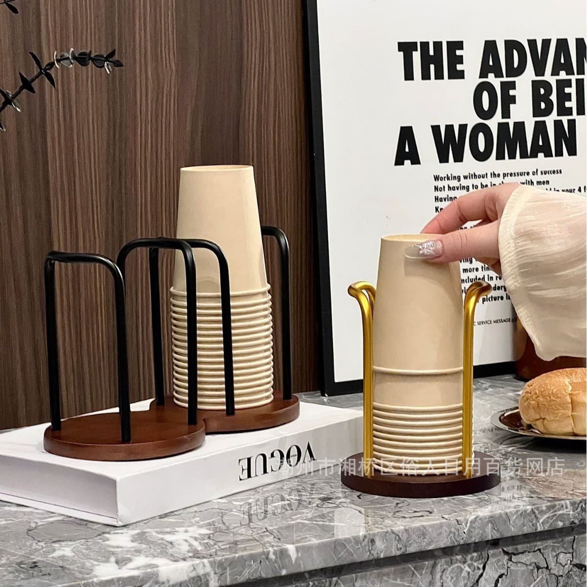 Aesthetic Paper Cup Holder and Disposable Cup Dispenser, Coffee/Tea Cup Storage for Tabletop or Tea Table
