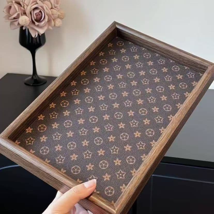 Premium Walnut Wood Vintage Rectangular Light Luxury Jewelry Storage Wine Glass Tea Tray Serving Tray for Home