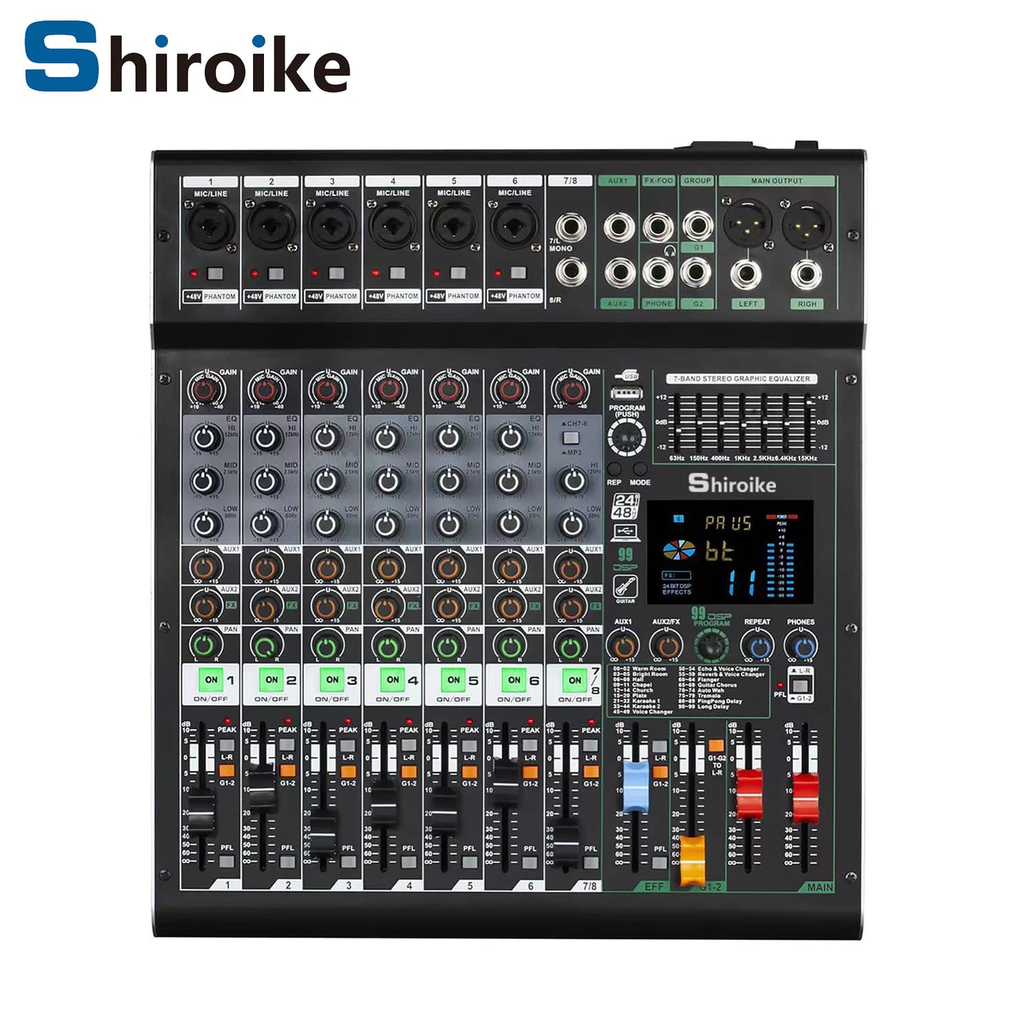 GAX-GS8 Large Screen Performance 8/12/16-Channel Digital Audio Mixer with 99 DSP Effects