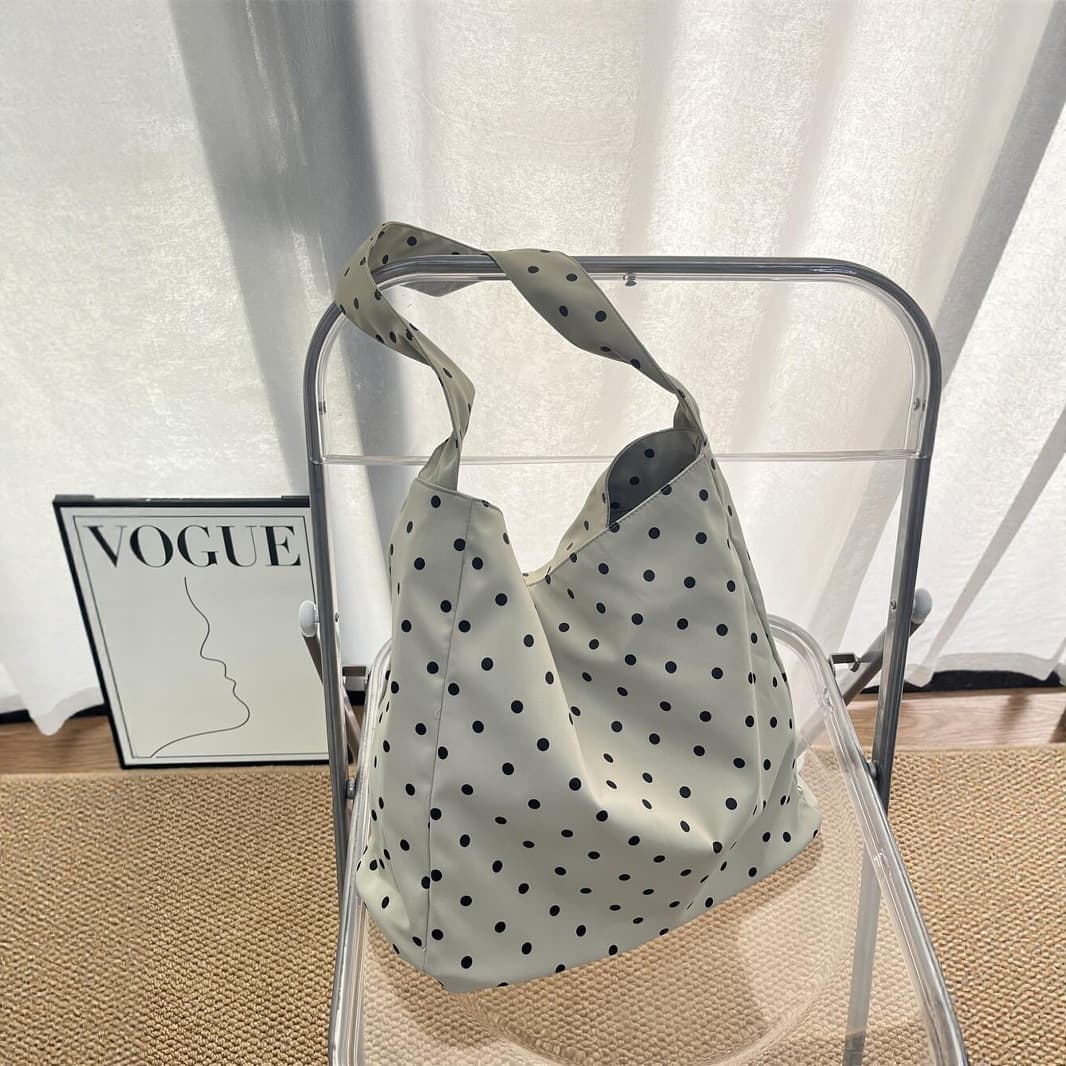Japanese New Style Artistic Polka Dot Canvas Bag Simple Trendy Lightweight Shoulder Bag Large Capacity Commuter Tote Bag
