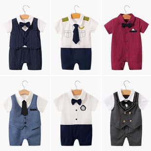 Baby Boy Romper Summer Short Sleeve Gentleman Outfit Class A British Style Newborn Bodysuit Drop Shipping