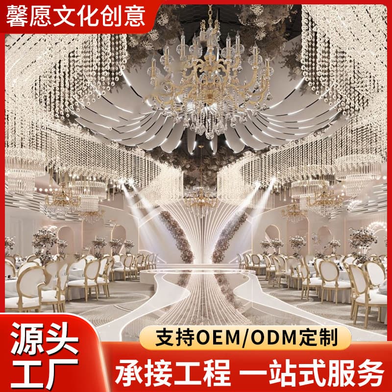 European Banquet Hall Crystal Chandelier Luxury Gold Grand Hotel Wedding Venue Decorative Lighting Fixture Manufacturer