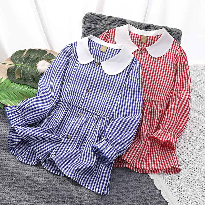 New Children's Shirt Dress Girls School Style Plaid Dress Cotton Spring Autumn Refreshing Girls Dress Manufacturer