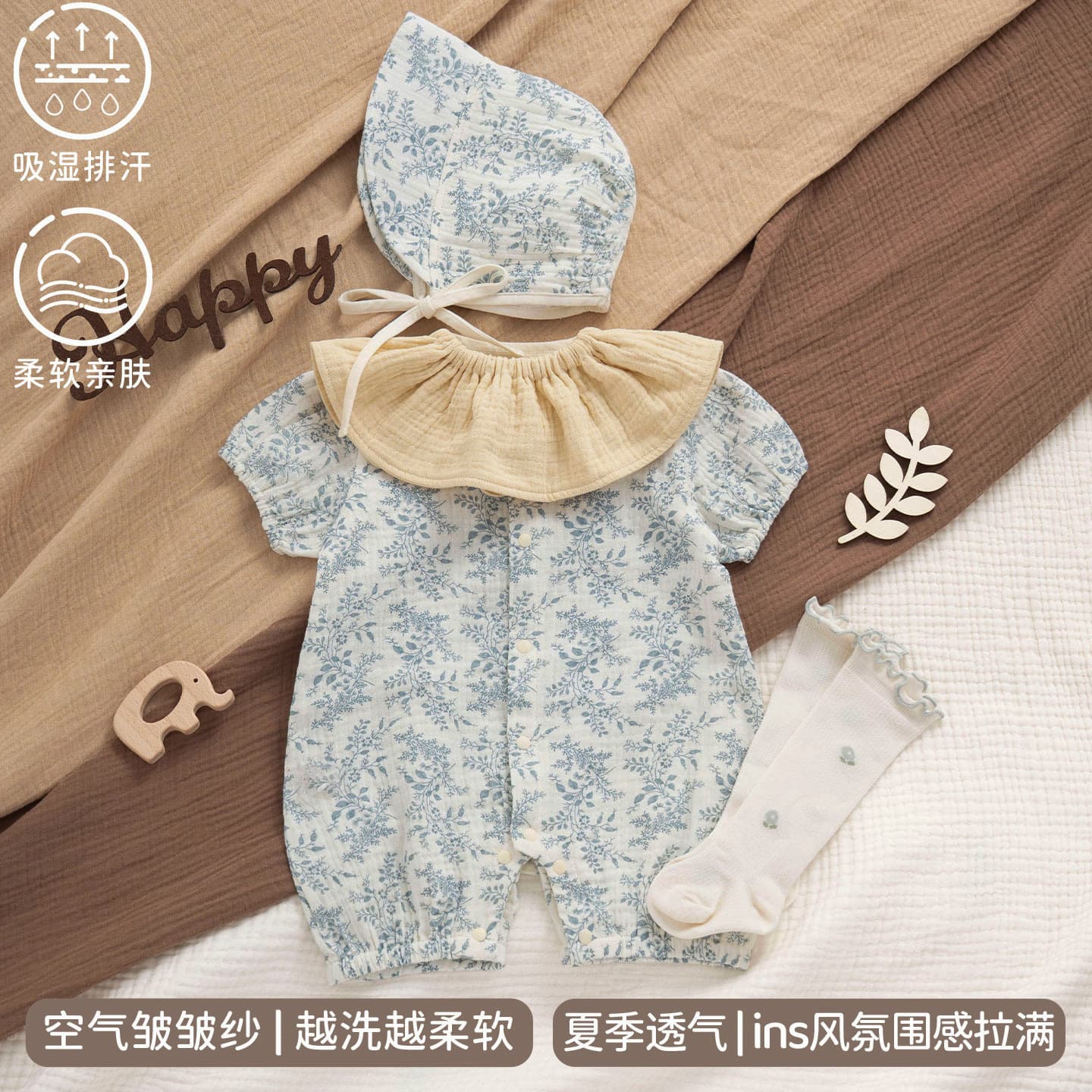 Baby Girls' Summer Floral Romper, Cute and Adorable Outfit Set for Full-Month, 100-Day, and One-Year-Old